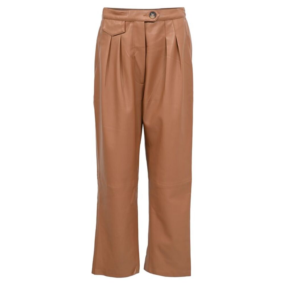 Nanushka Mitsu High-Rise Pleated Trousers in Brown Faux Leather